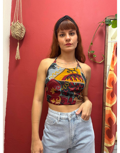 Μεταξωτό halter top διπλής όψης 