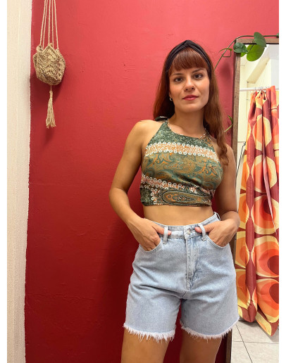 Μεταξωτό halter top διπλής όψης 
