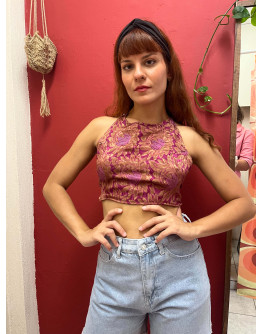 Μεταξωτό halter top διπλής όψης 