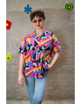 Vintage μεταξωτό εμπριμέ τοπ XL