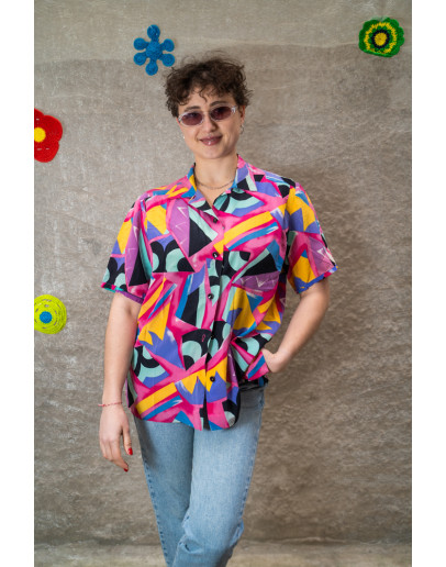 Vintage silk printed top XL