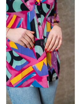 Vintage μεταξωτό εμπριμέ τοπ XL