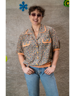 Vintage μεταξωτό φλοράλ τοπ XL