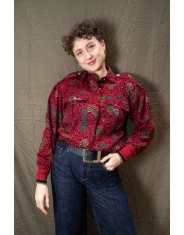 Vintage μάλλινο εμπριμέ πουκάμισο M