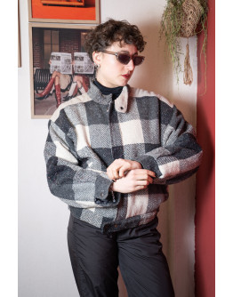 Vintage woolen plaid bomber jacket M